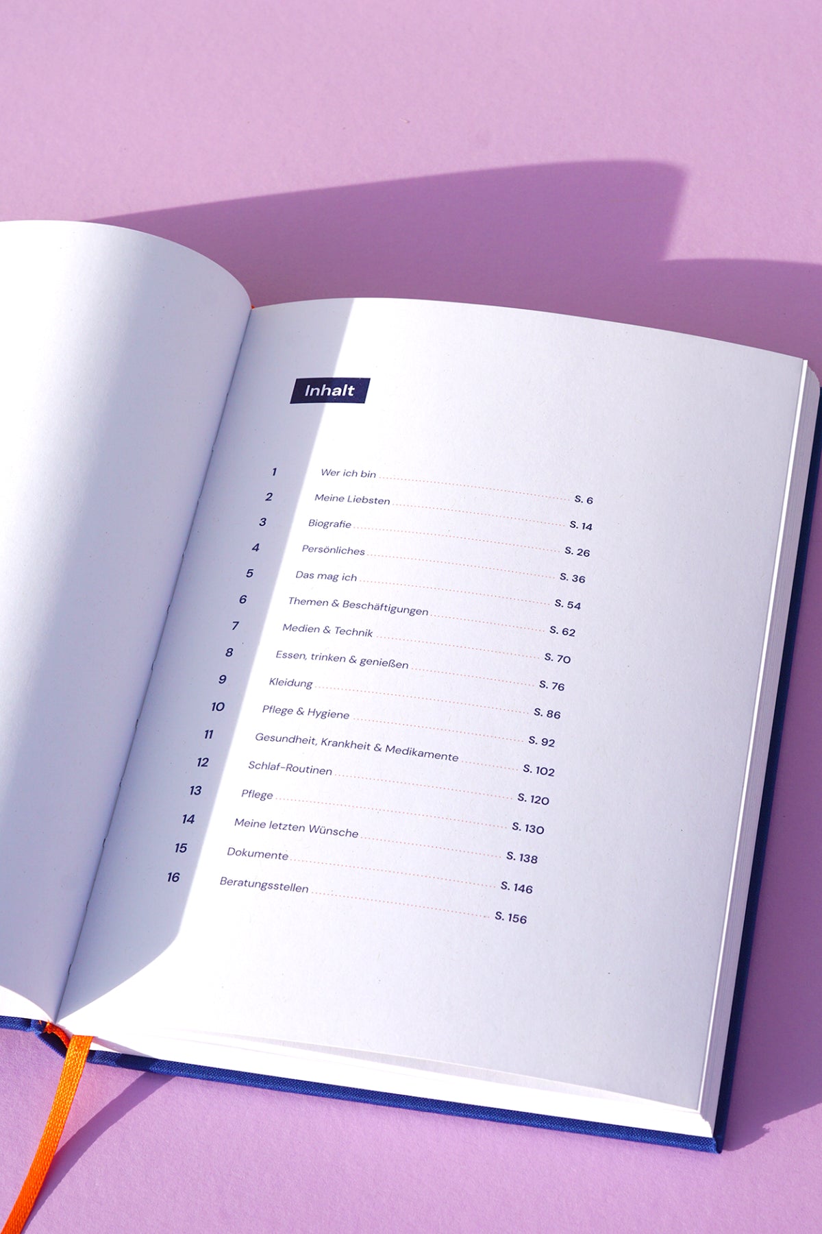 if-Vorsorgebuch in Blau, Inhaltsverzeichnis
